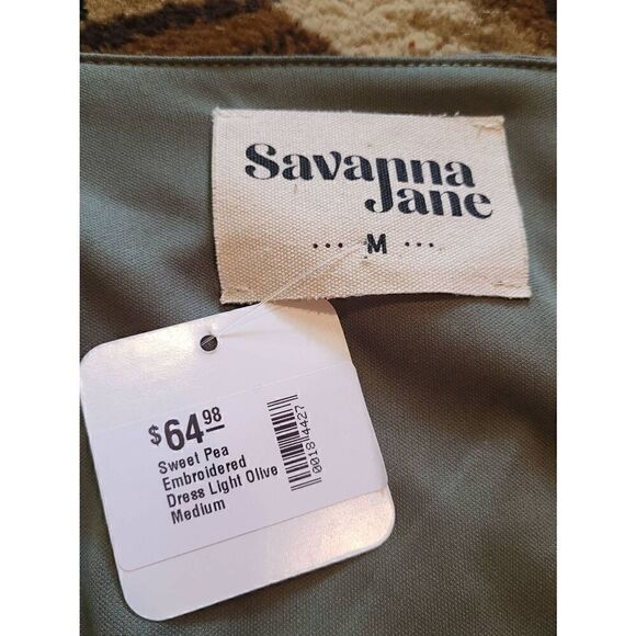NWT Savanna Jane Sweet Pea Embroidered Dress Light Olive Women's Medium - Picture 3 of 5
